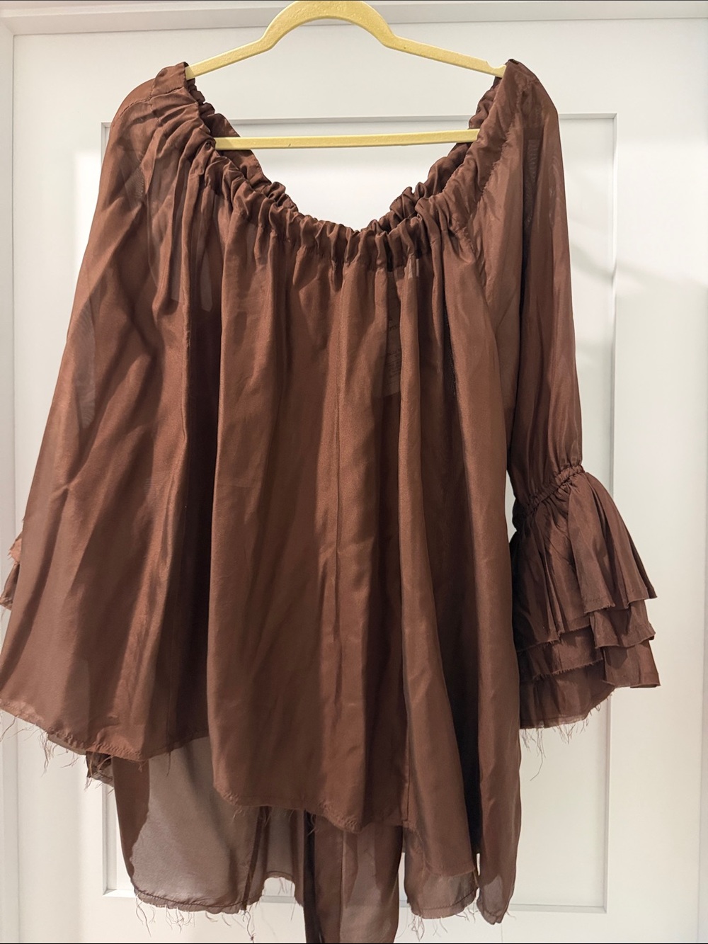 Amano by Lorena Laing brown silk Peasant Blouse with Ribbon Tie - Picture 6 of 7